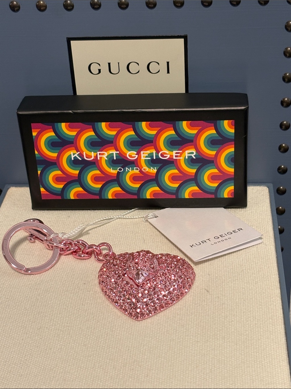 NIB KURT GEIGER Pink Heart Crystal Key Ring - Picture 2 of 6